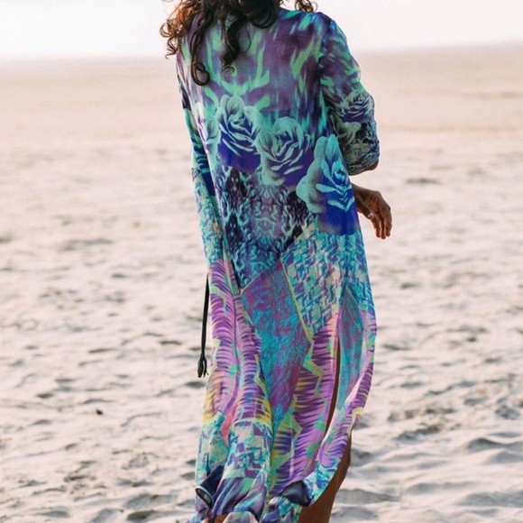 🌟Surfer Rosa Psychedelic Floral Festival Kimono - Picture 3 of 7